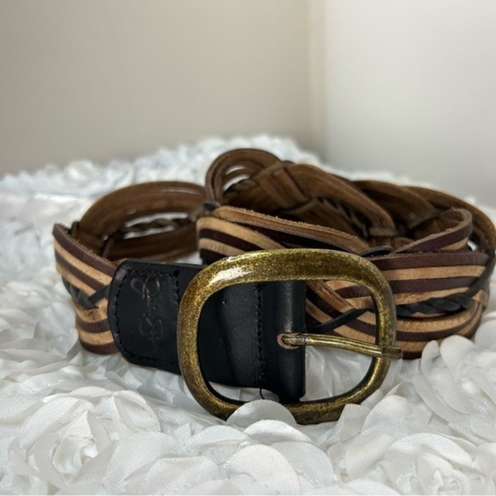Jessica Simpson Weaved Brown Leather Belt Metal Buckle‎ 42